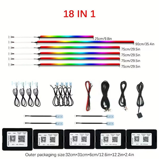 18-in-1 Colorful LED Car Interior Lights with Music Sync & App Control, 128 Vibrant Colors, Wireless Remote, Dynamic Night Lighting Modes, High Brightness, Non-Waterproof (Copy)
